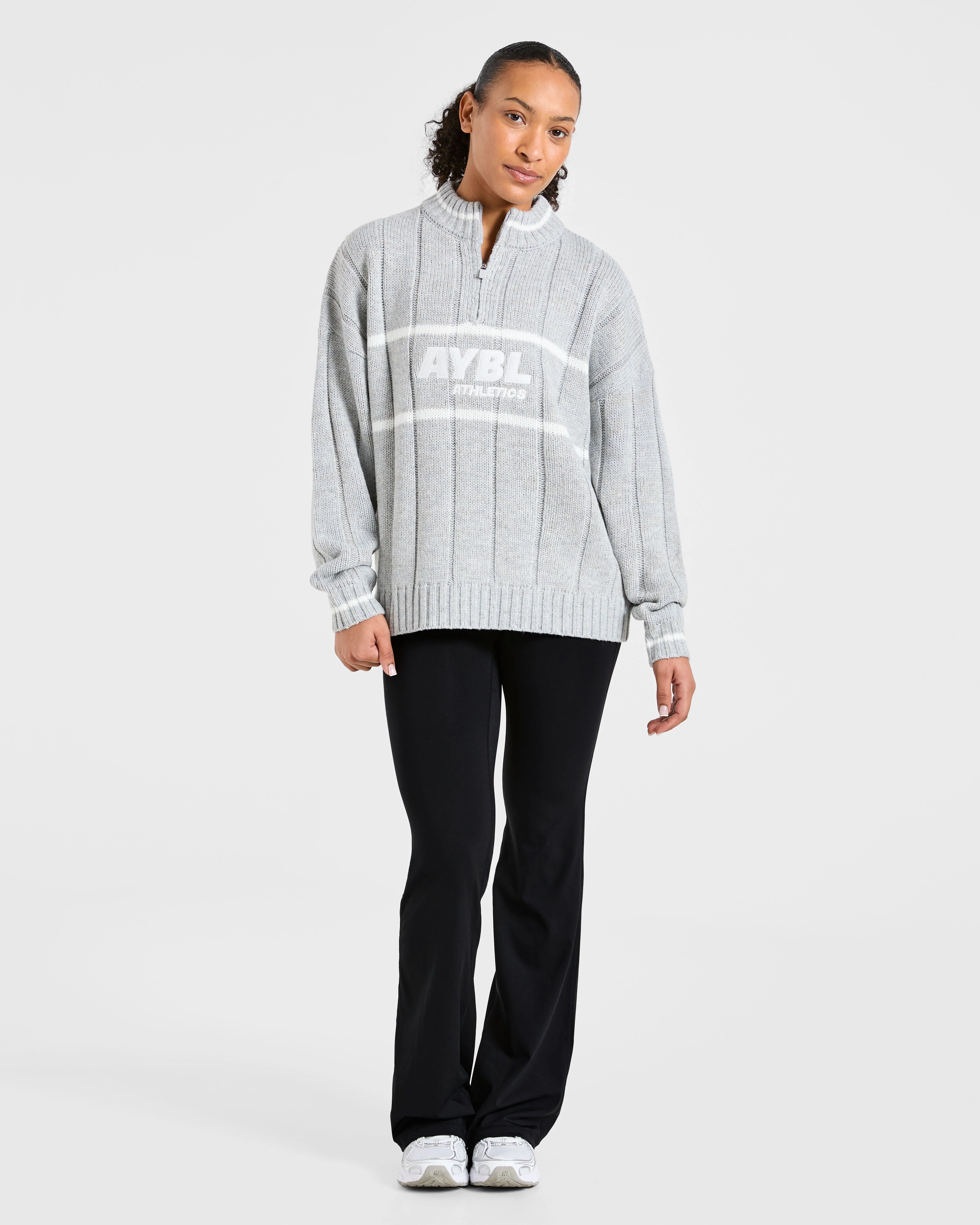 Athletics Oversized Knitted 1/4 Zip - Gris Marl - Image 3