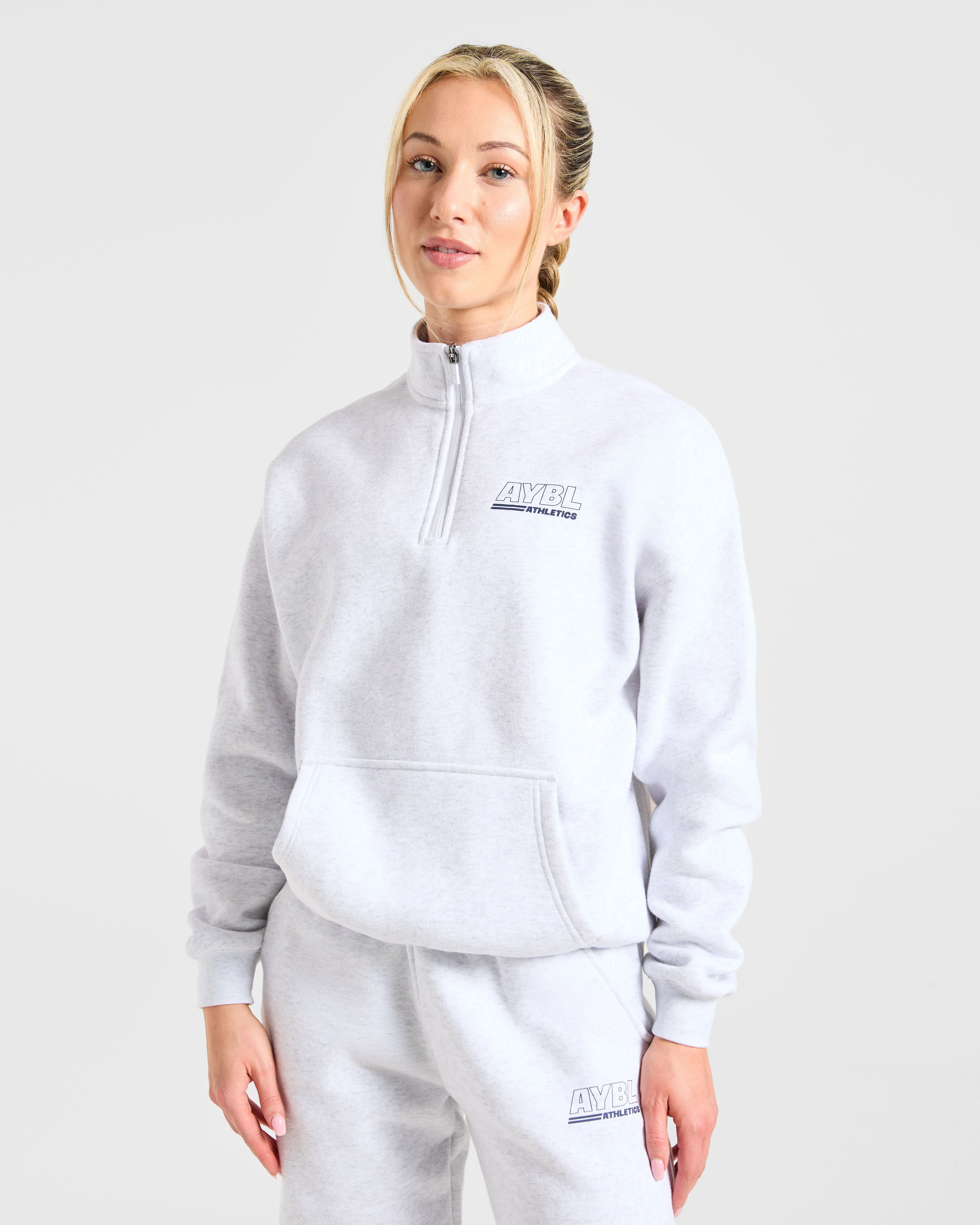 Athletics Track Oversized 1/4 Zip Pullover - Heather Gris/Navy - Image 2