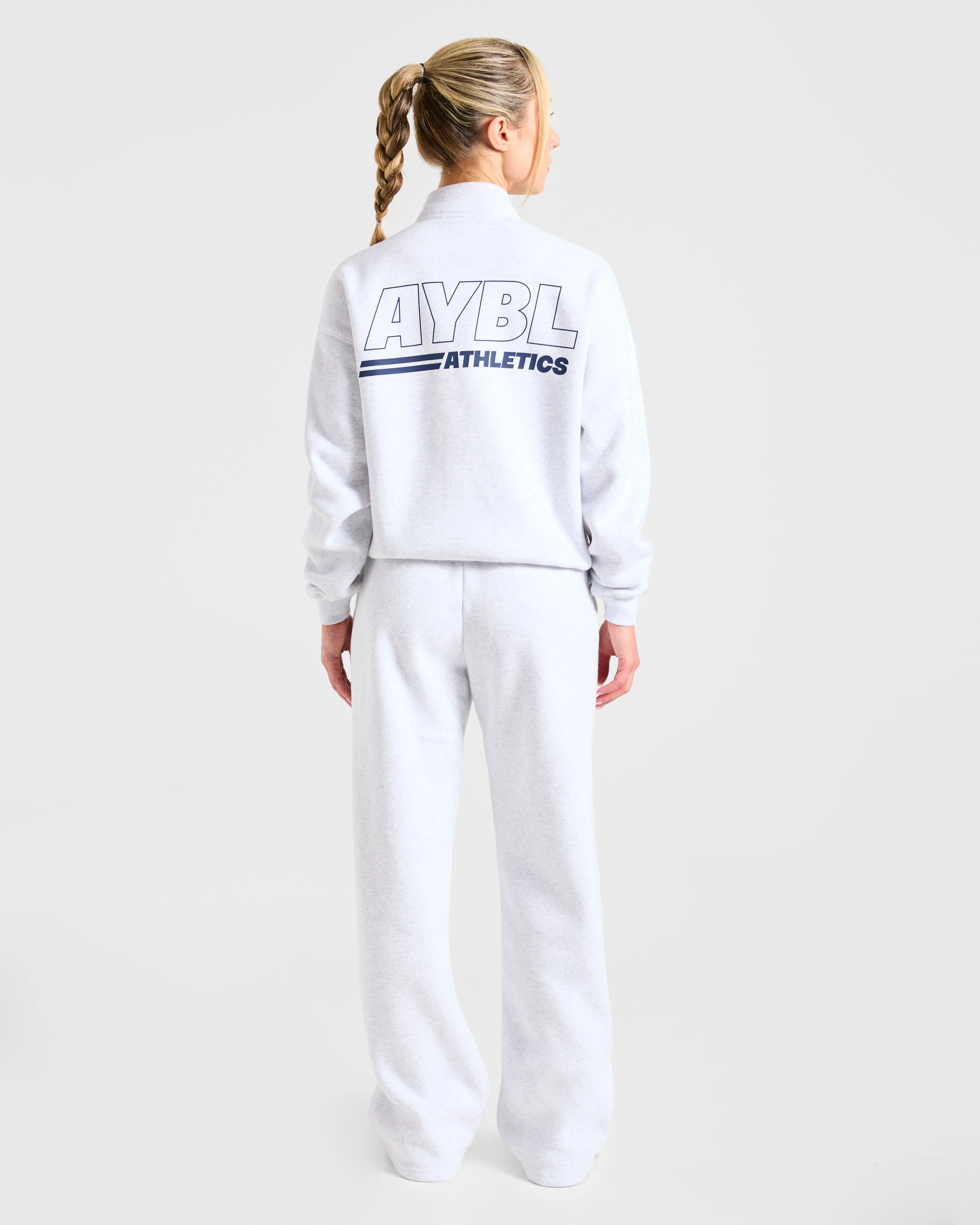 Athletics Track Oversized 1/4 Zip Pullover - Heather Gris/Navy - Image 4