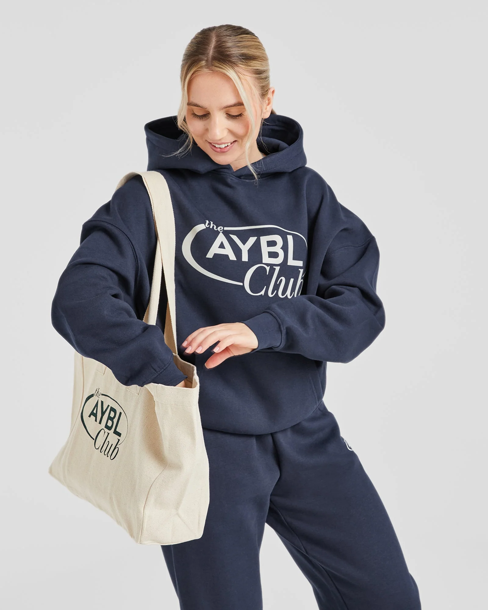 AYBL Club Oversized Hoodie - Navy/Sand - Image 6