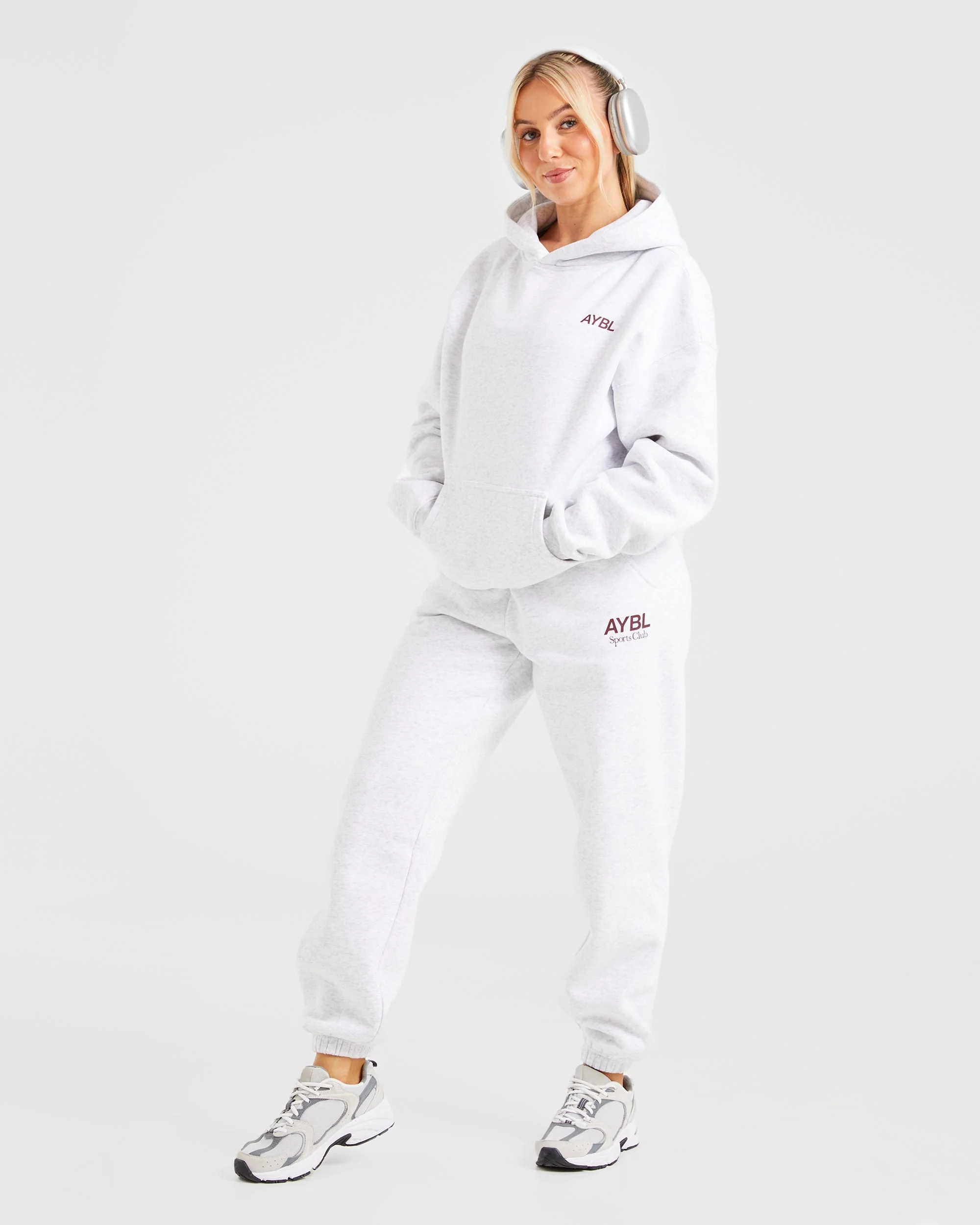 AYBL Sports Club Oversized Hoodie - Gris Marl/Burgundy - Image 7
