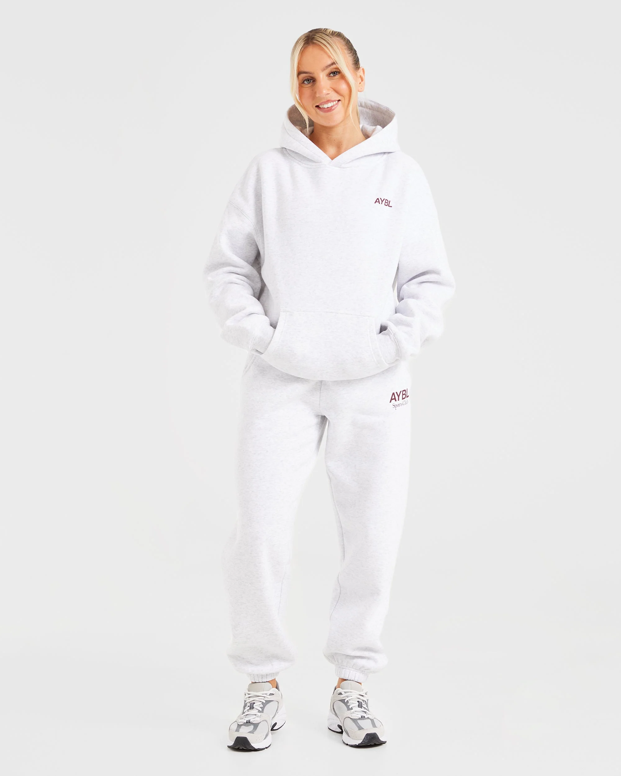 AYBL Sports Club Oversized Joggers - Gris Marl/Burgundy - Image 3