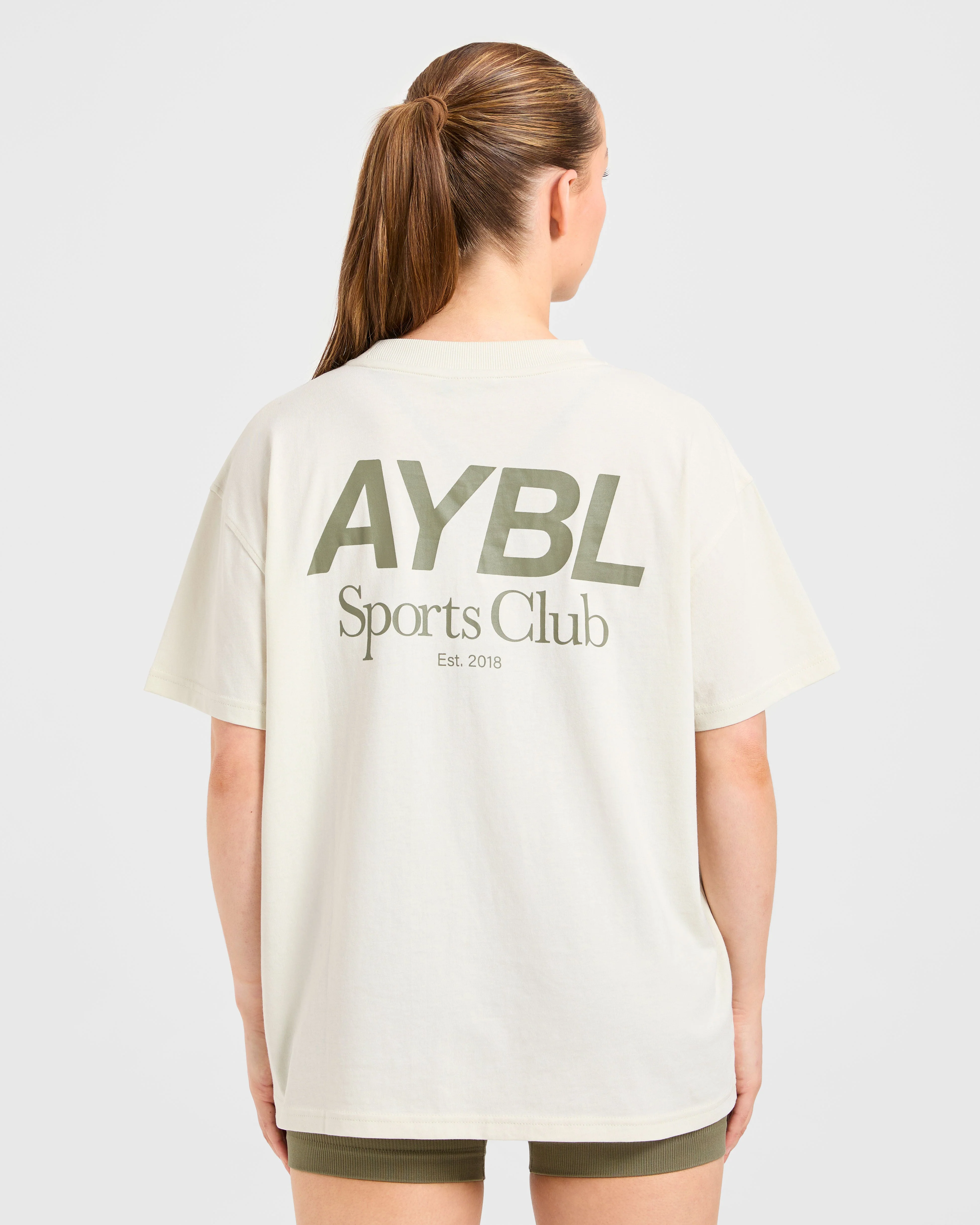 AYBL Sports Club Oversized T Shirt - Beige/Muted Olive