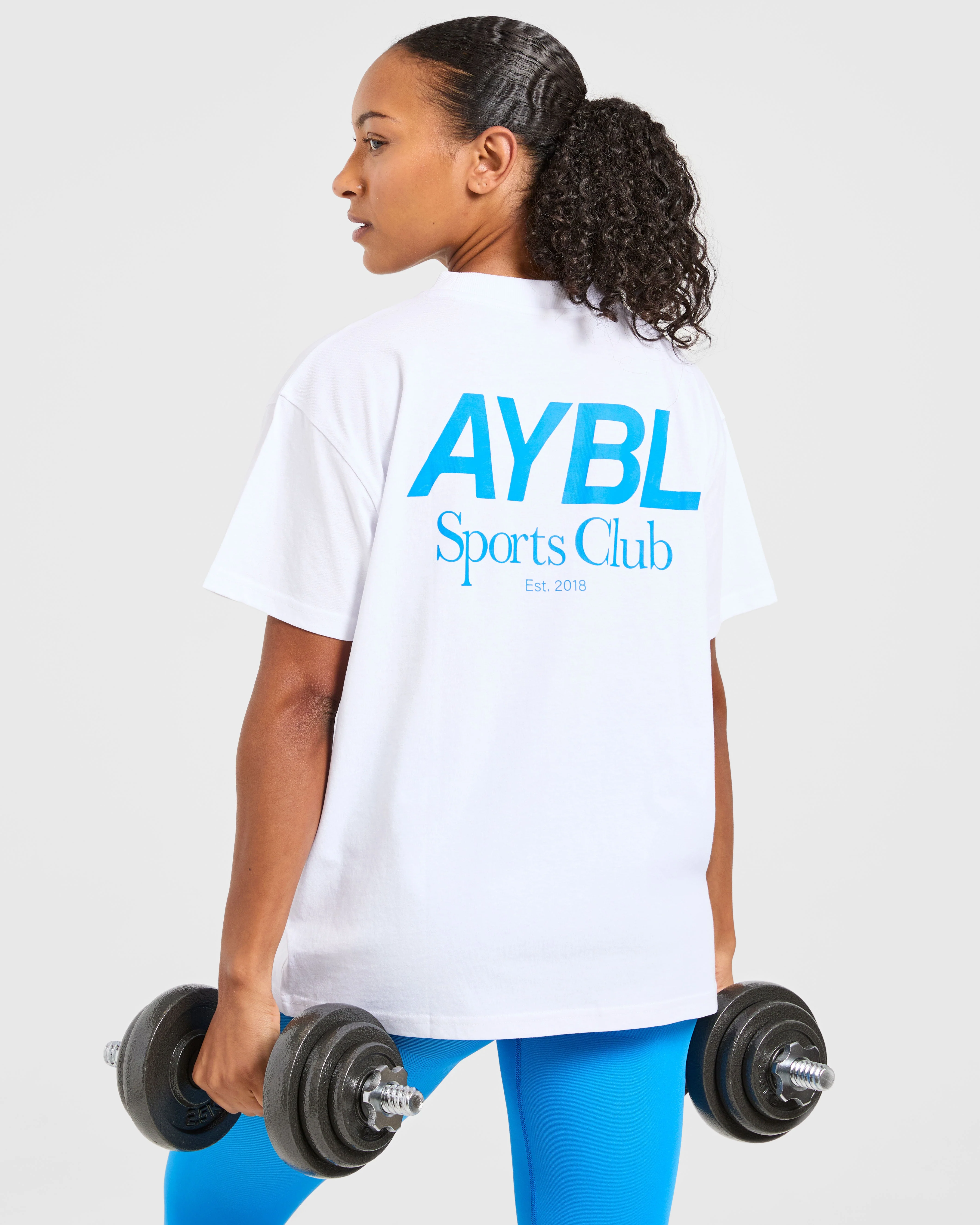 AYBL Sports Club Oversized T Shirt - Blanc/Cobalt - Image 8