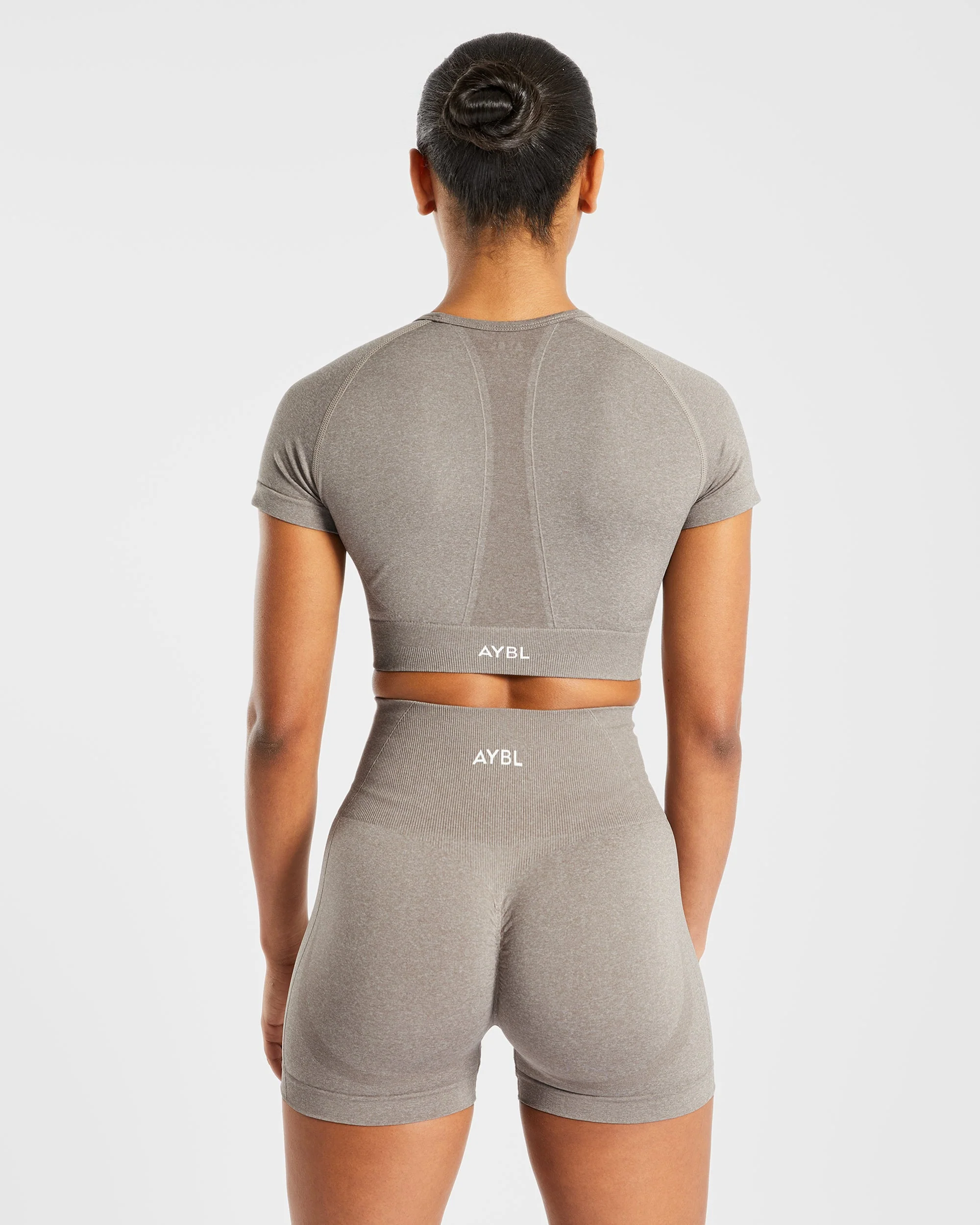 Empower Seamless Crop Top - Taupe Marl - Image 2