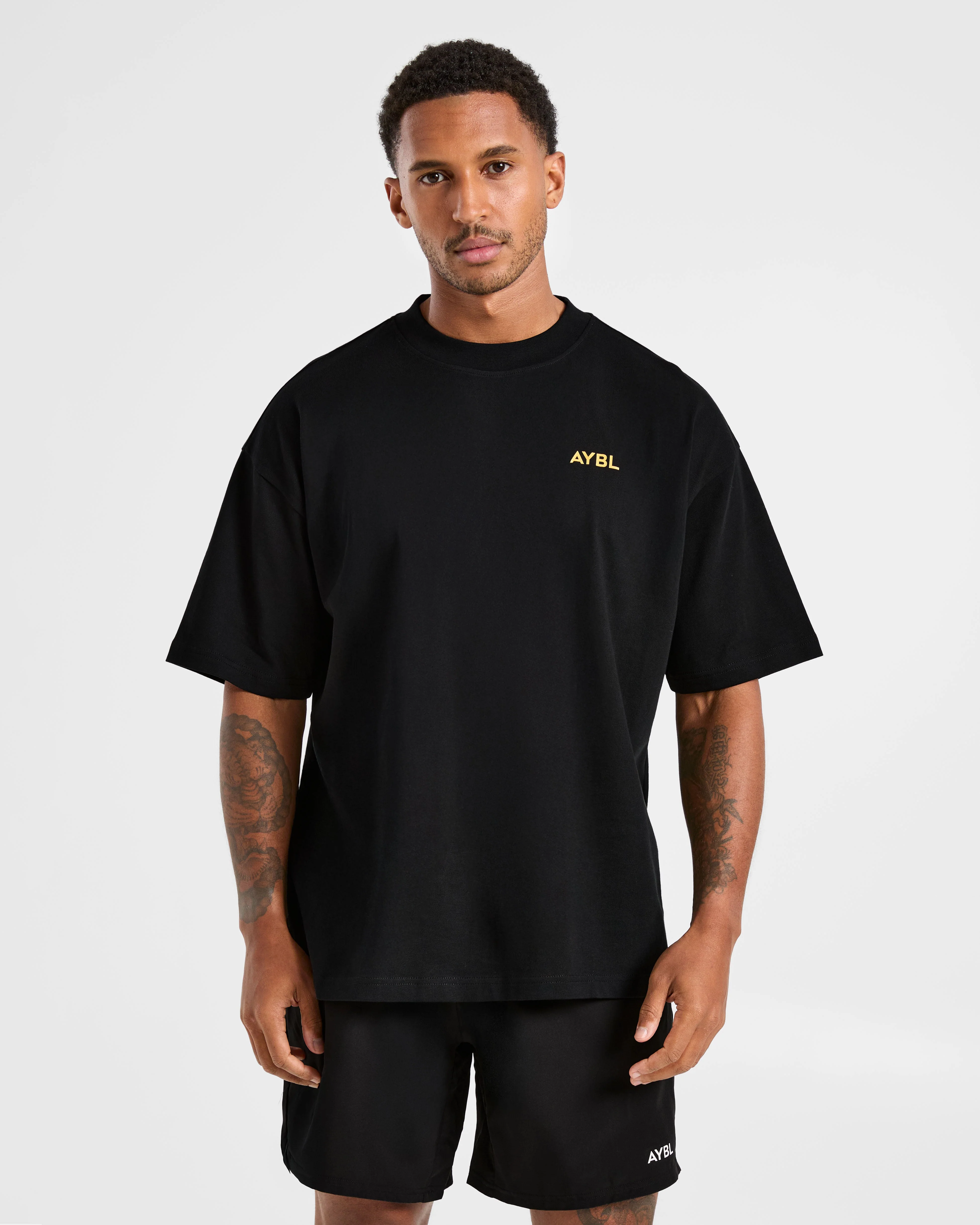 Essential Oversized T Shirt - Noir/Mango Jaune - Image 2