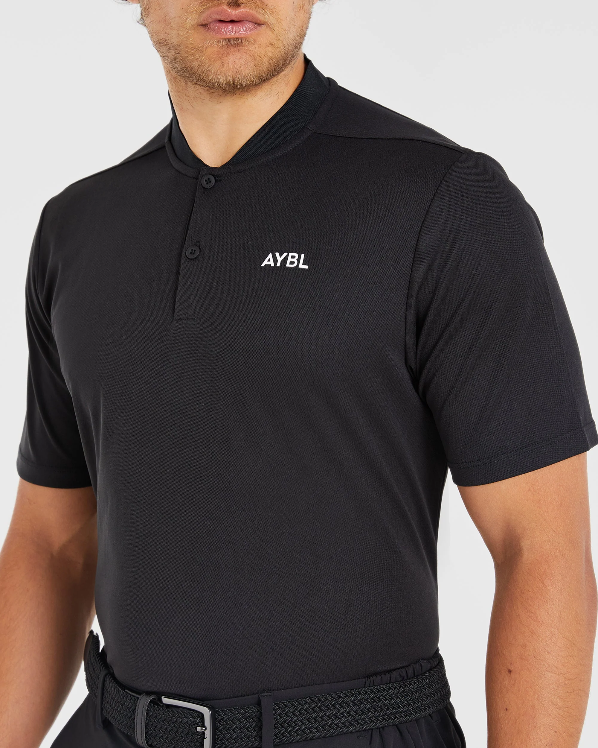 Performance Collarless Polo Shirt - Noir - Image 5