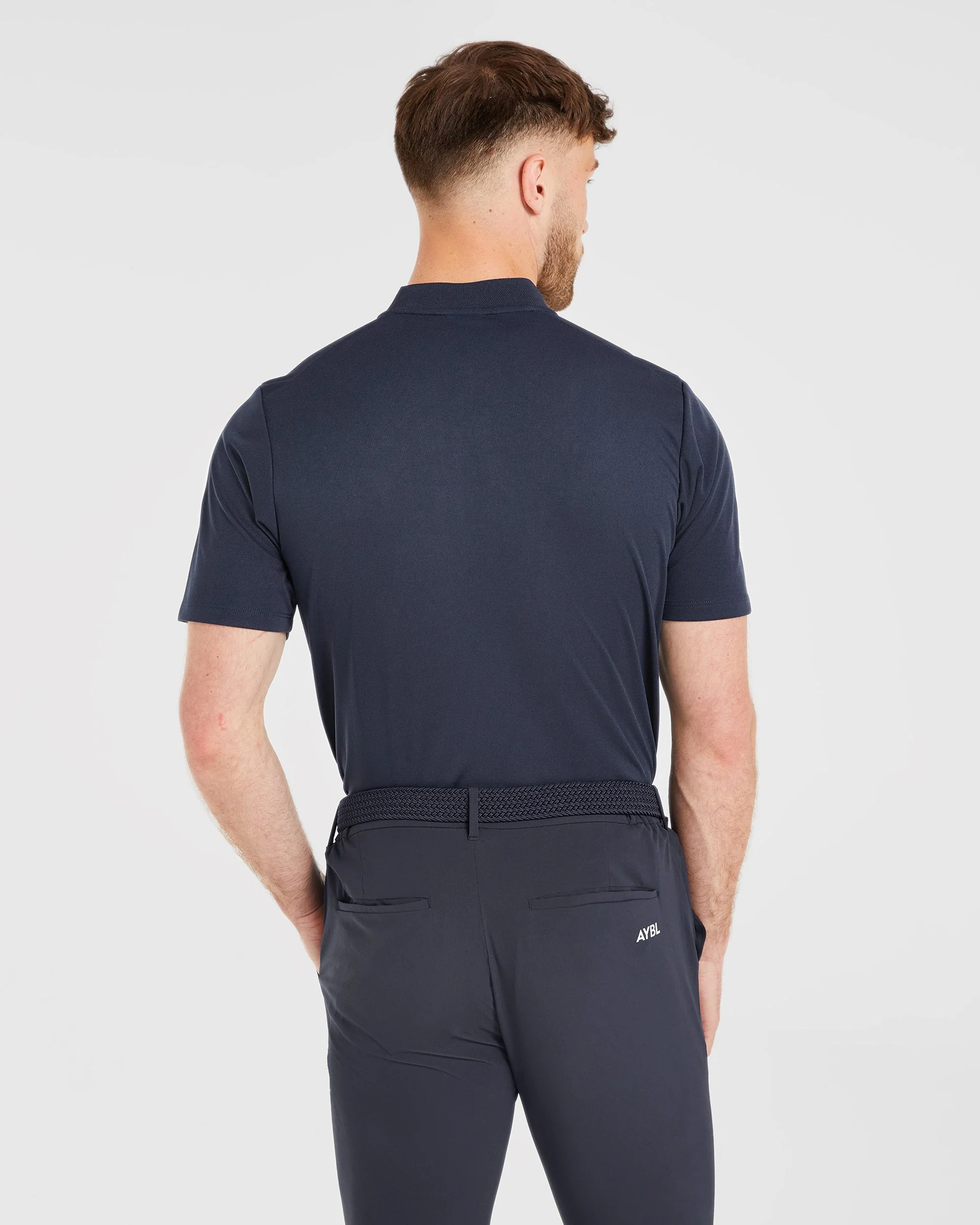 Performance Collarless Polo Shirt - Navy - Image 2