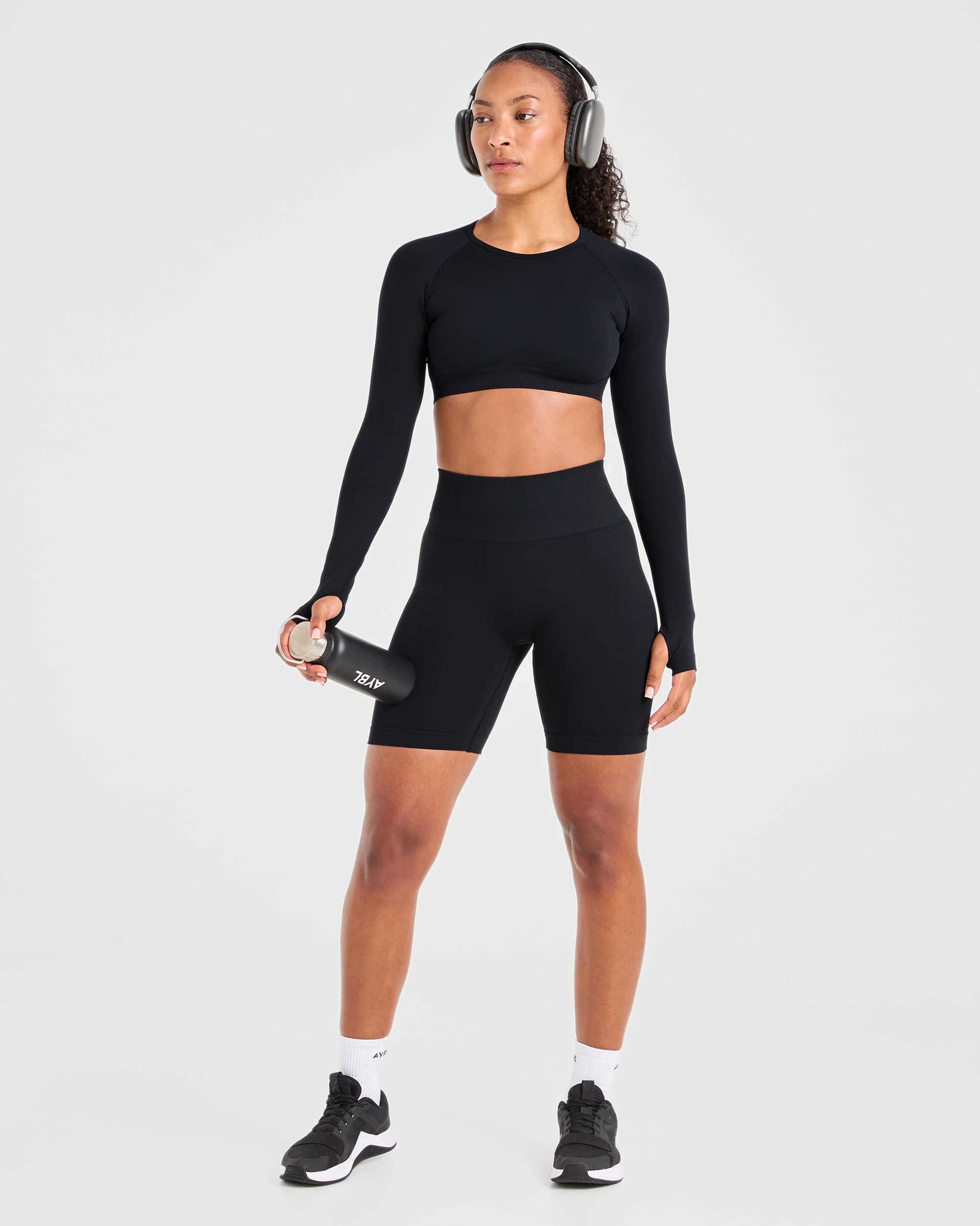 Power Seamless Long Sleeve Crop Top - Noir - Image 7