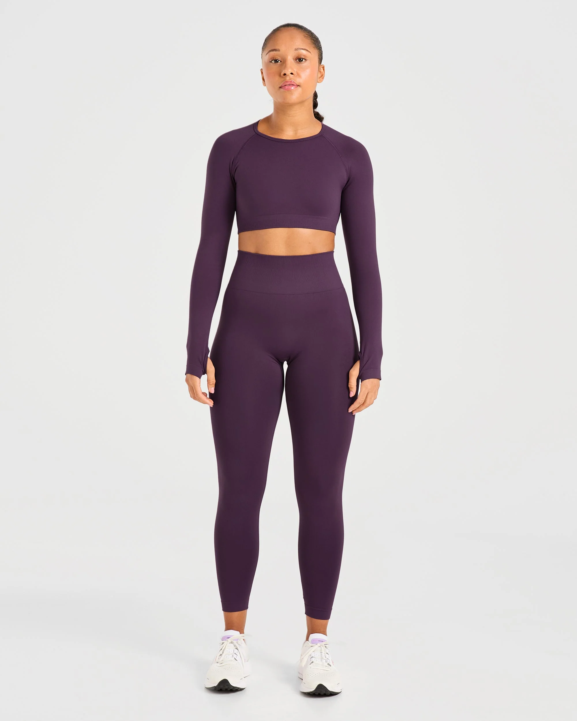 Power Seamless Long Sleeve Crop Top - Grape Wine - Image 3