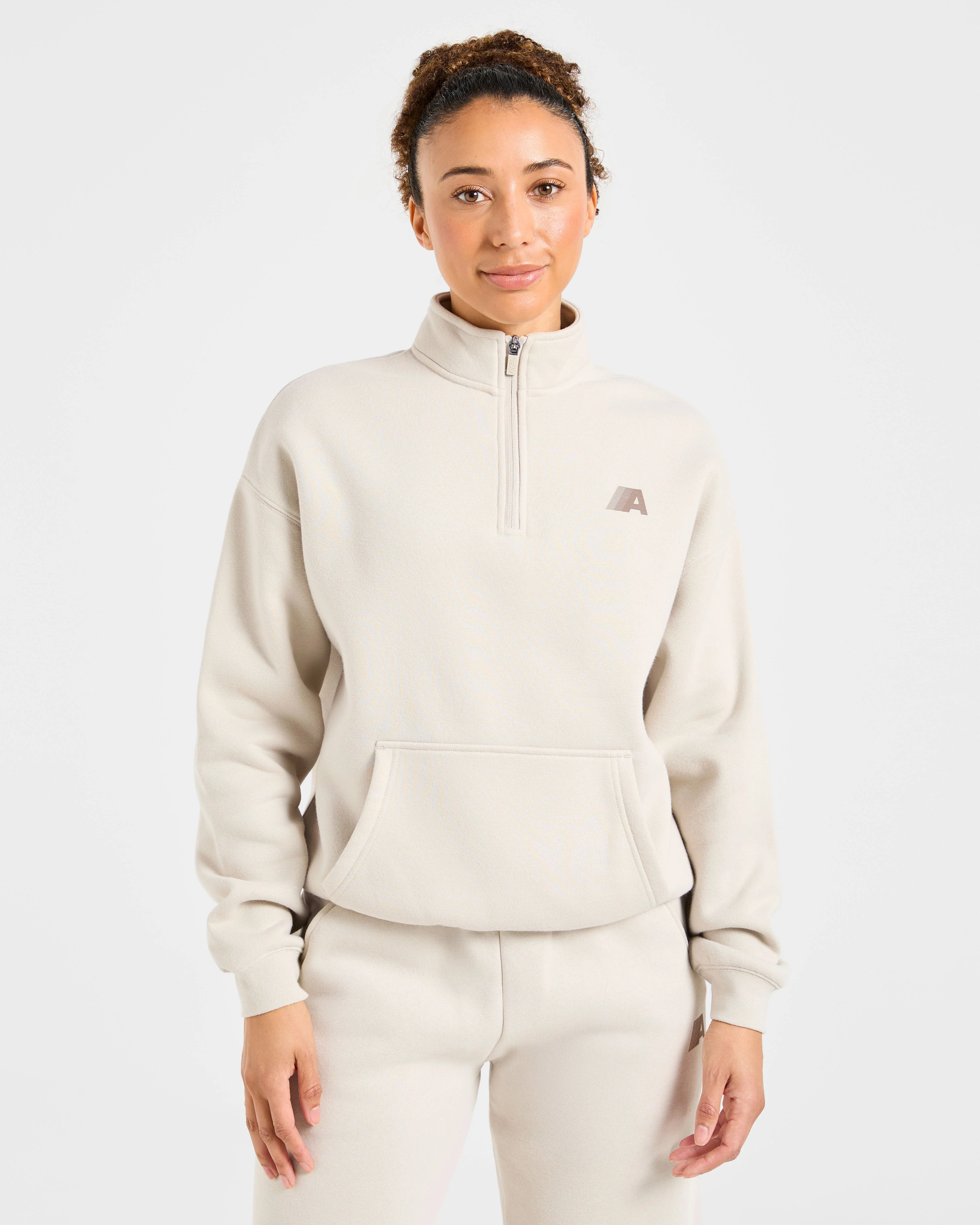 Retro Athletics Oversized 1/4 Zip Pullover - Sand - Image 2