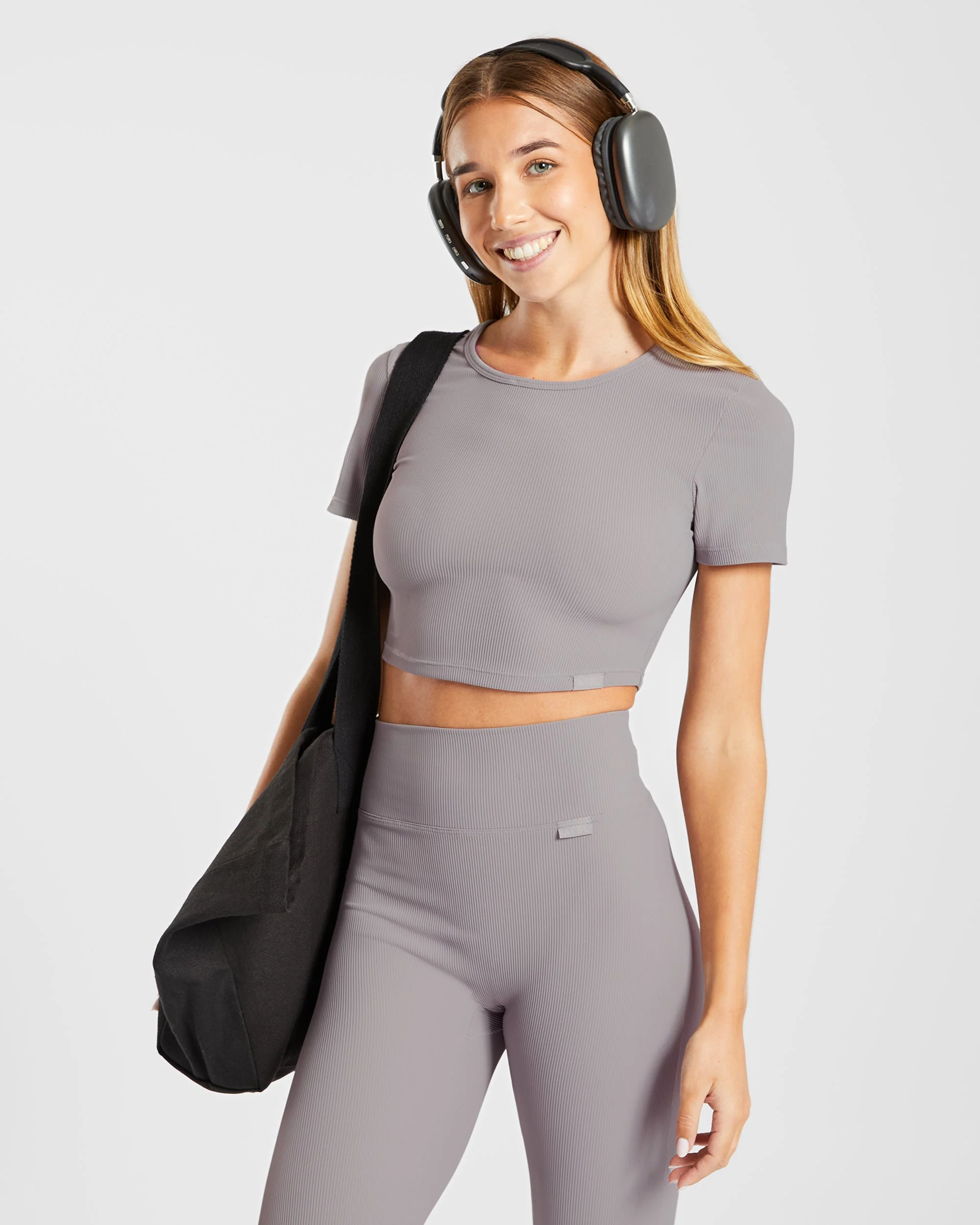 Sculpt Ribbed Crop Top - Fog Gris - Image 7