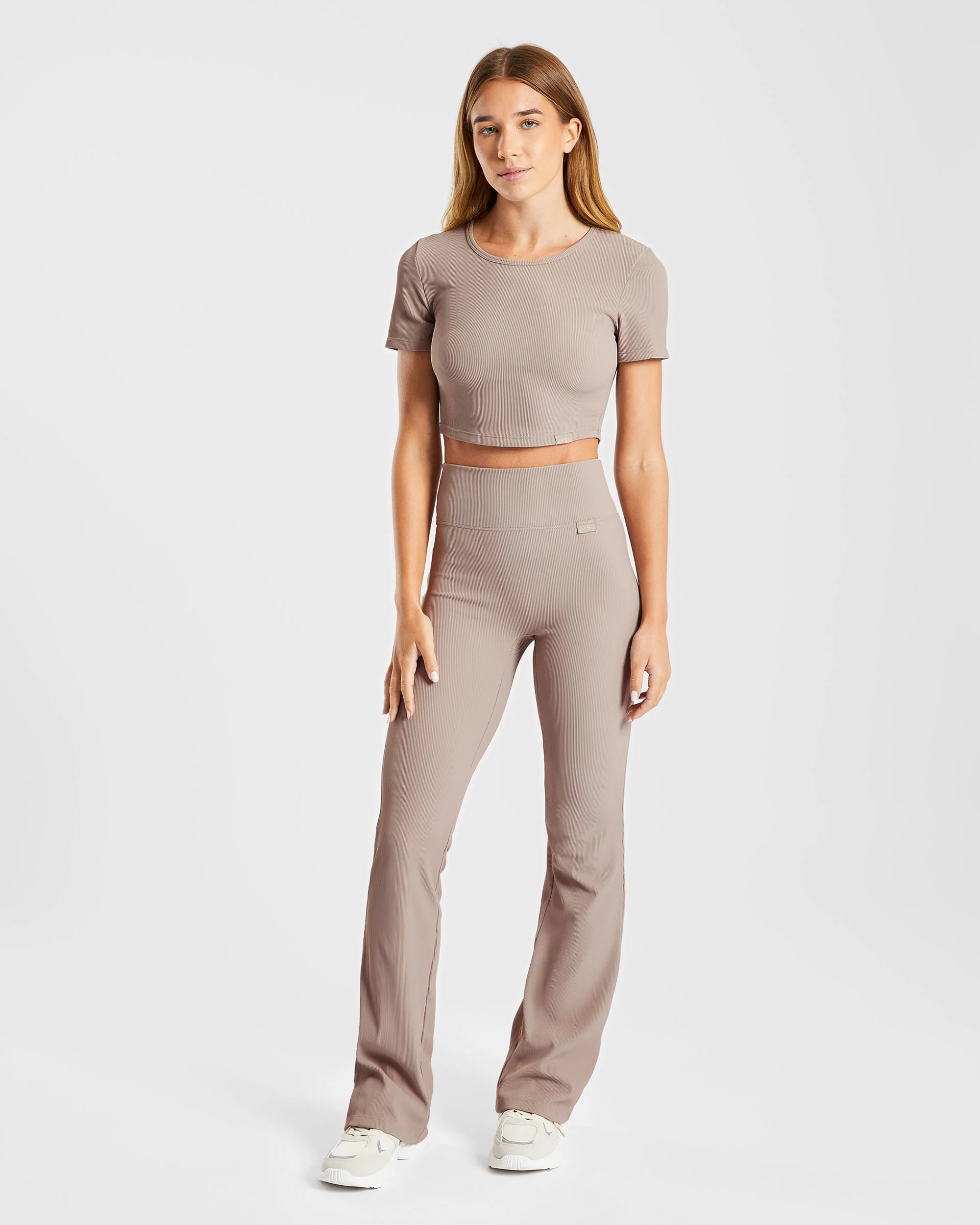 Sculpt Ribbed Crop Top - Taupe - Image 3