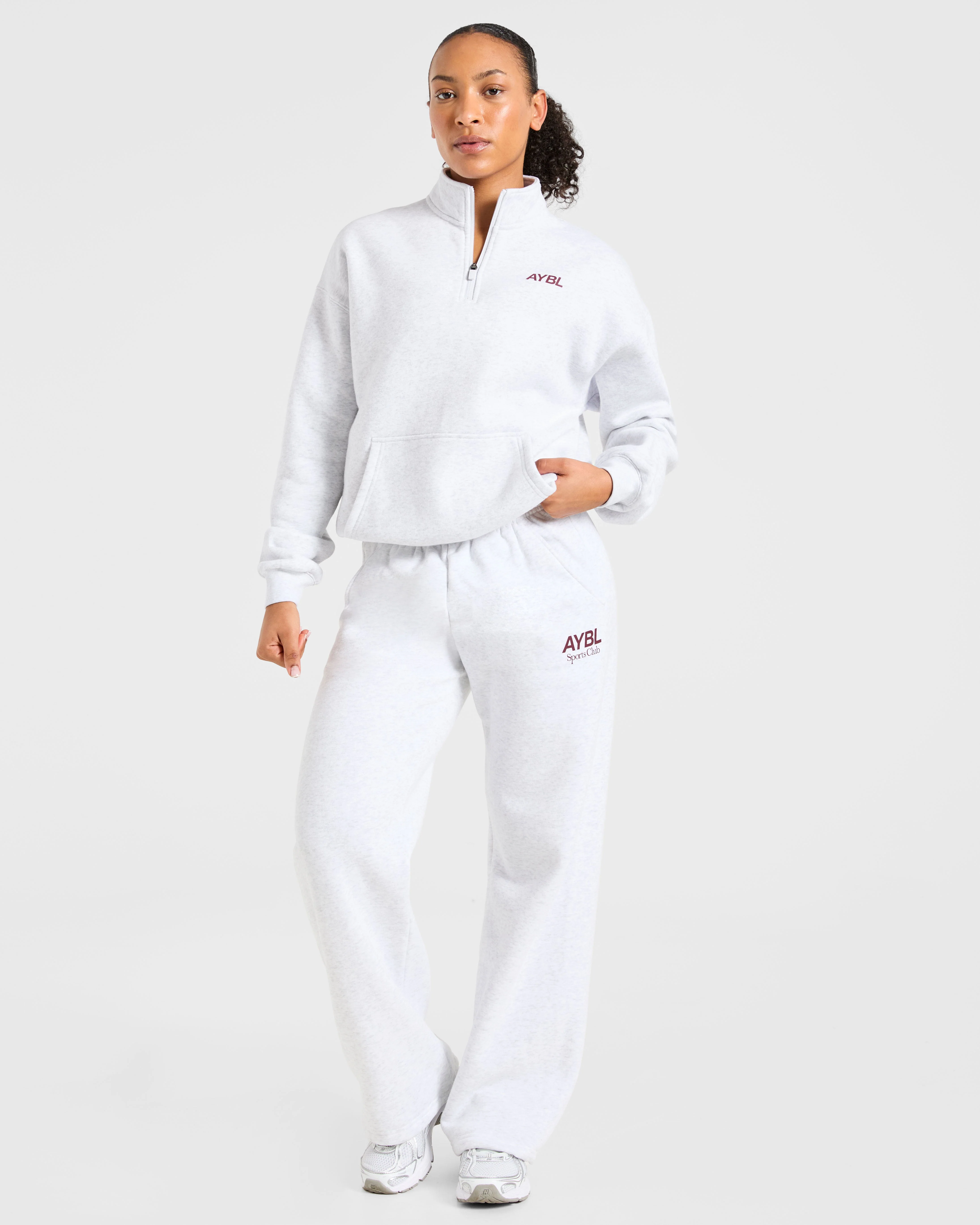 Sports Club Oversized 1/4 Zip Pullover - Gris Marl/Burgundy - Image 8