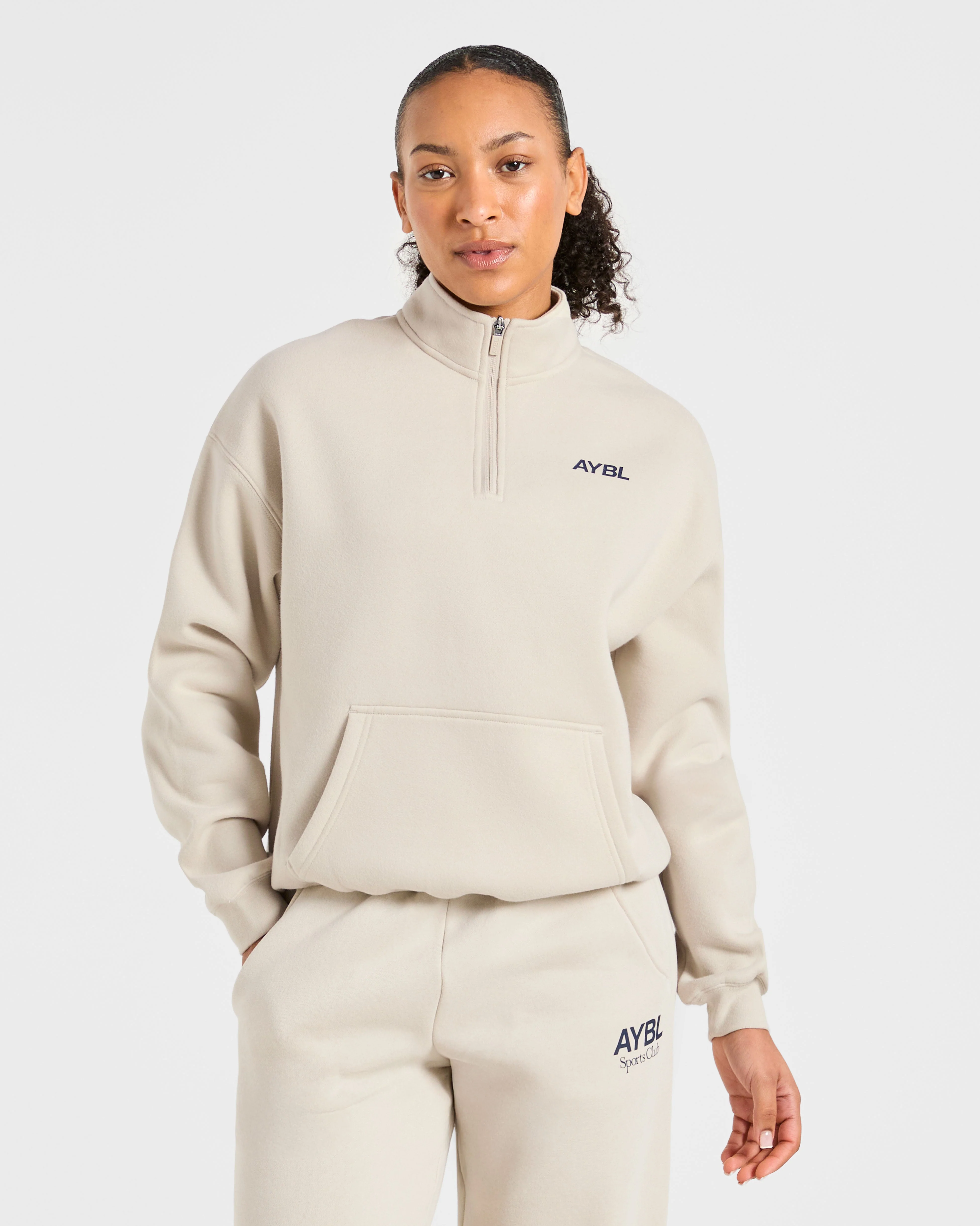 Sports Club Oversized 1/4 Zip Pullover - Sand/Navy - Image 2