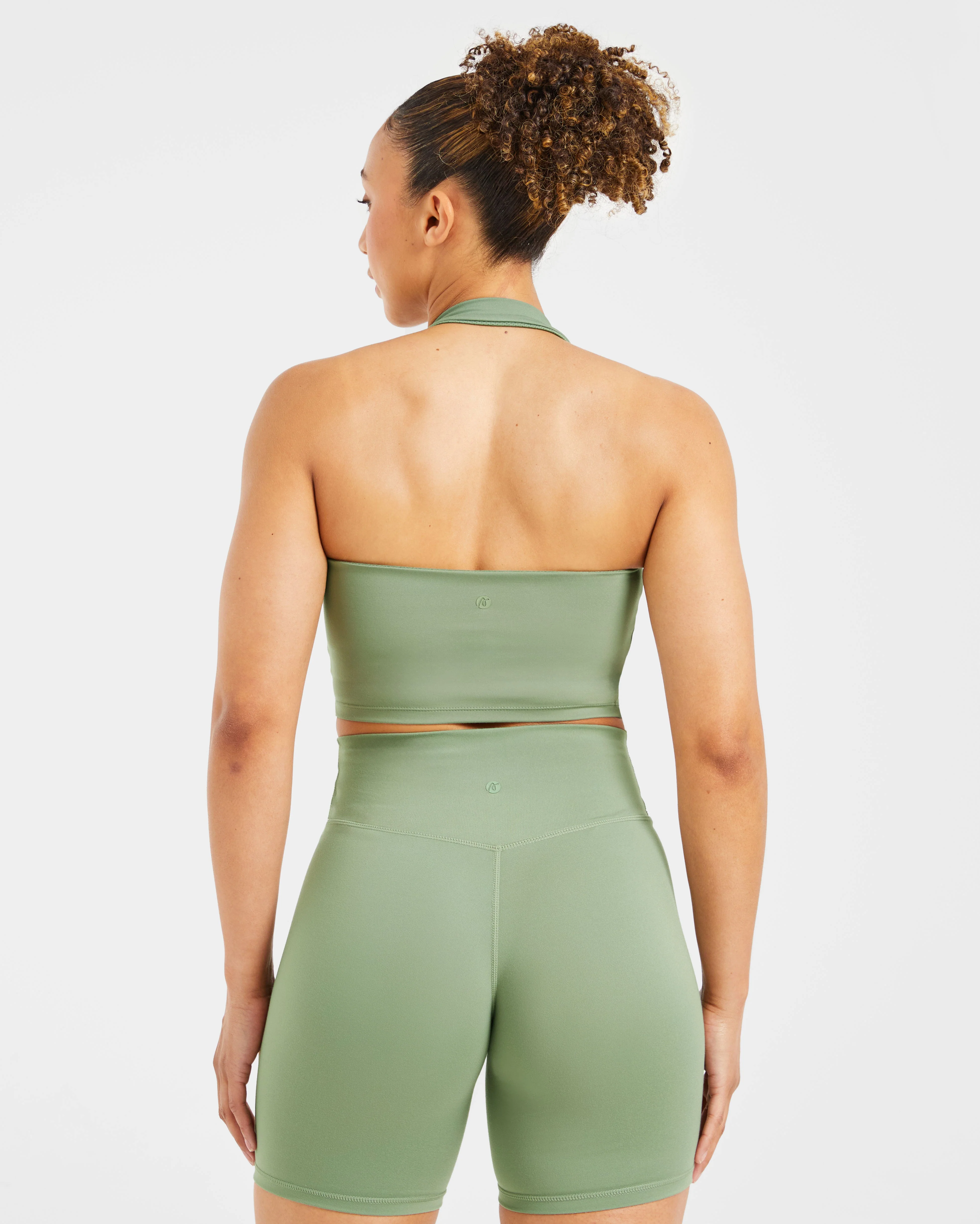 Staple Halterneck Crop Top - Olive Vert - Image 2