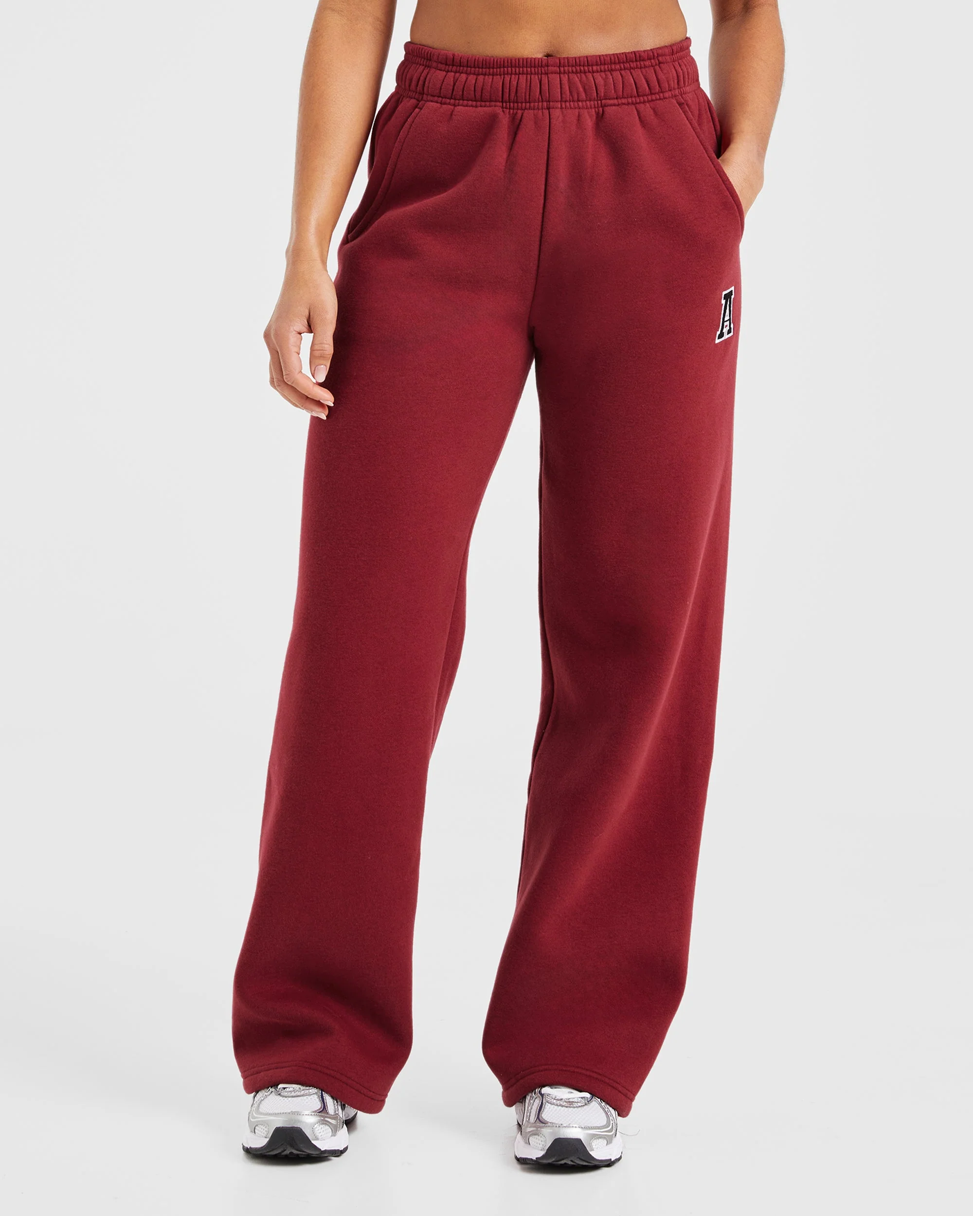 Varsity Embroidered Oversized Straight Leg Joggers - Burgundy