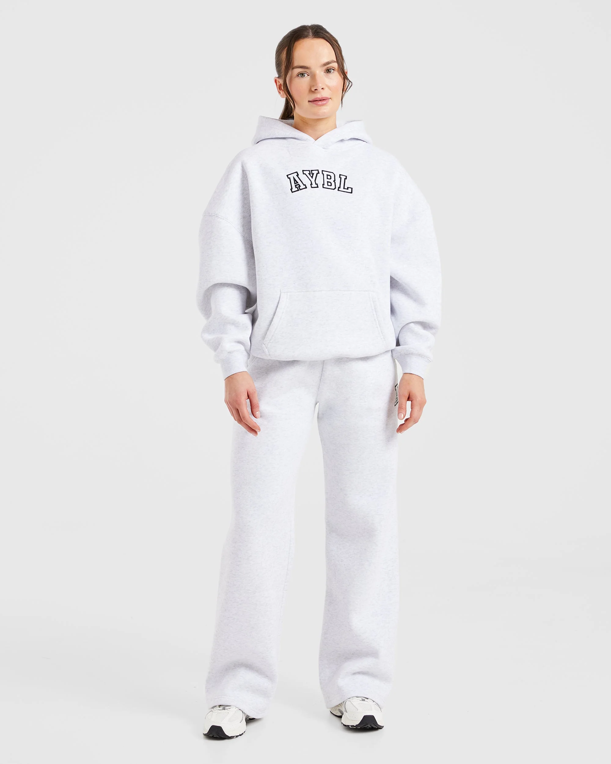 Varsity Embroidered Oversized Straight Leg Joggers - Heather Grey - Image 3
