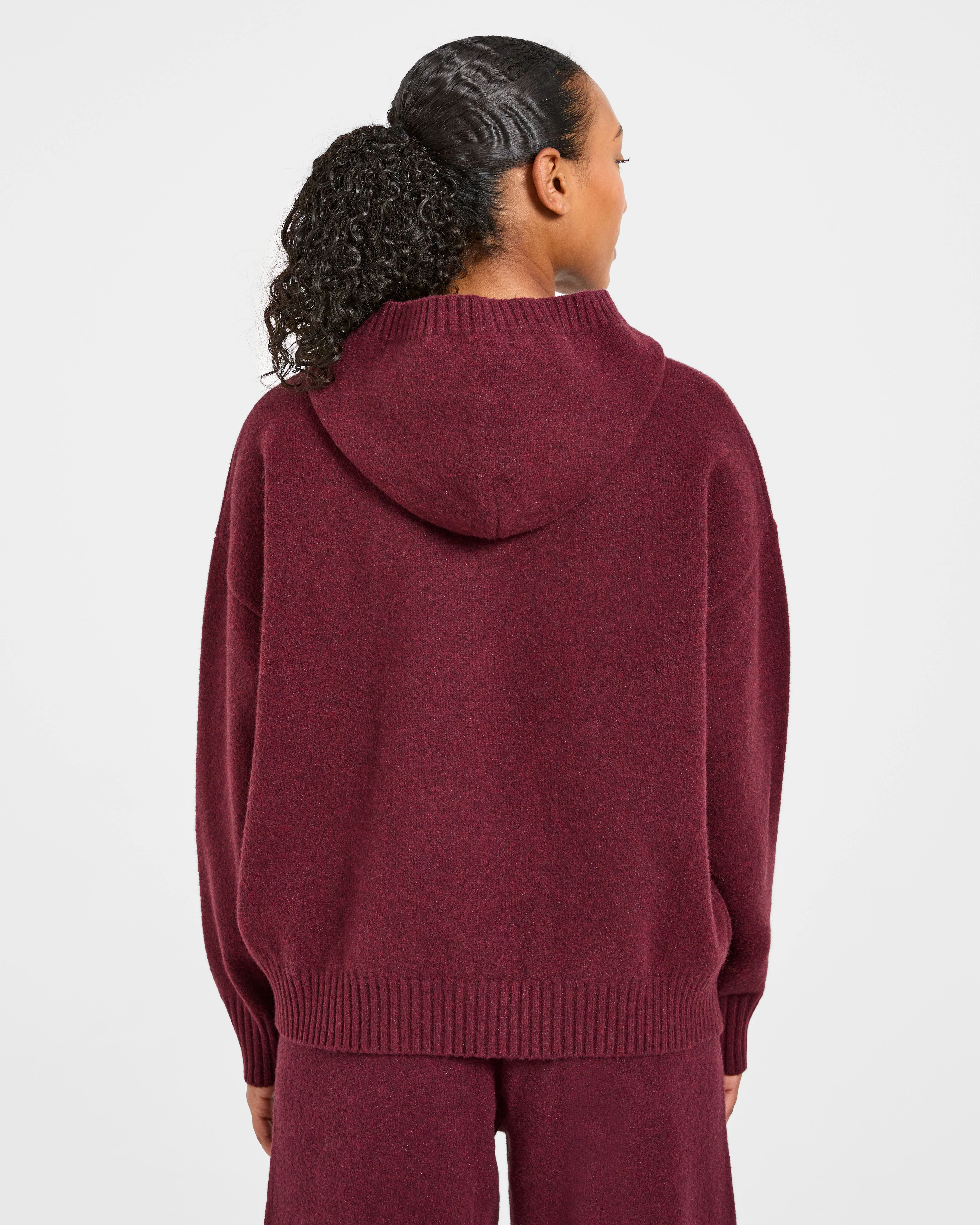Varsity Oversized Knitted Hoodie - Burgundy - Image 2