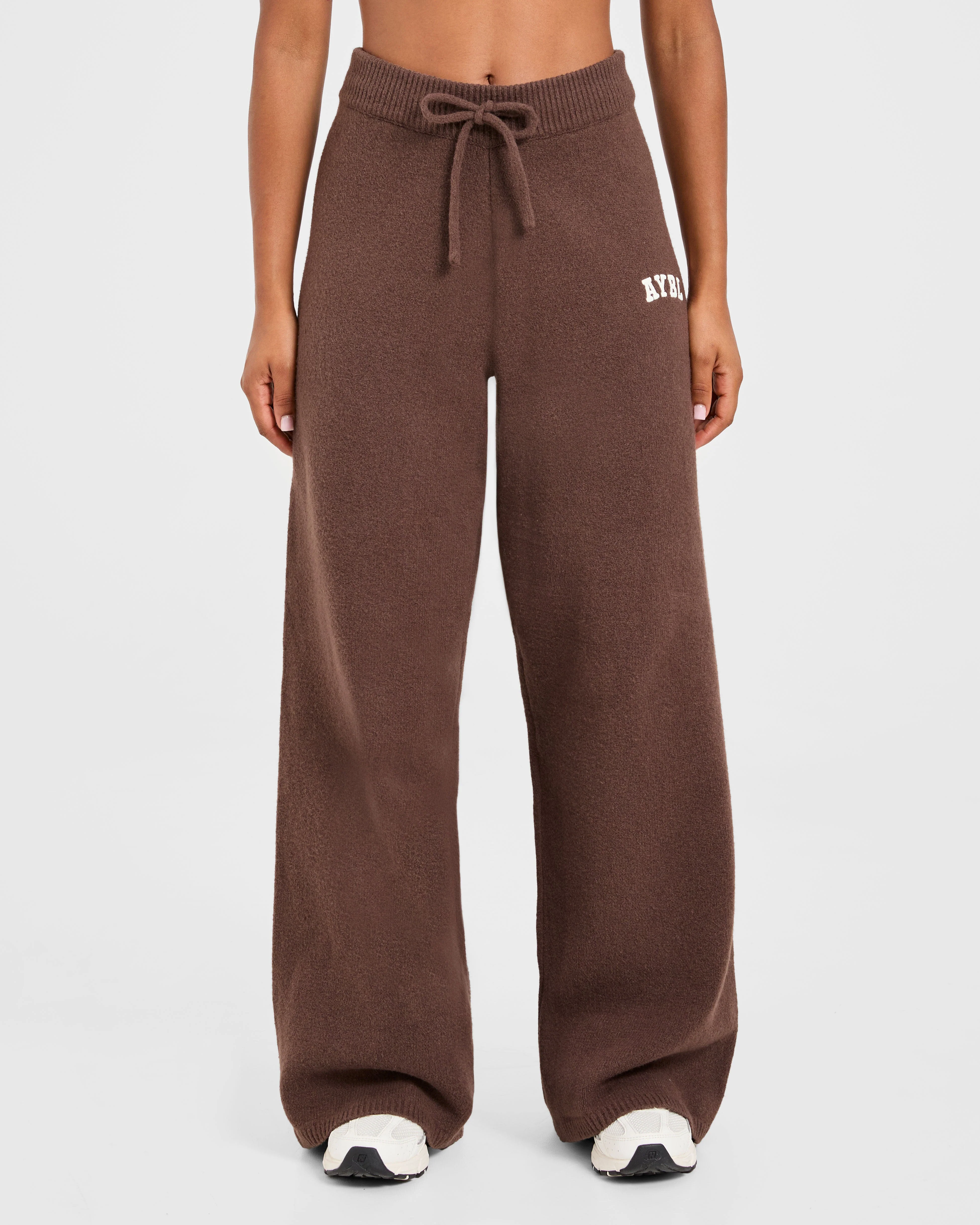 Varsity Oversized Knitted Joggers - Marron